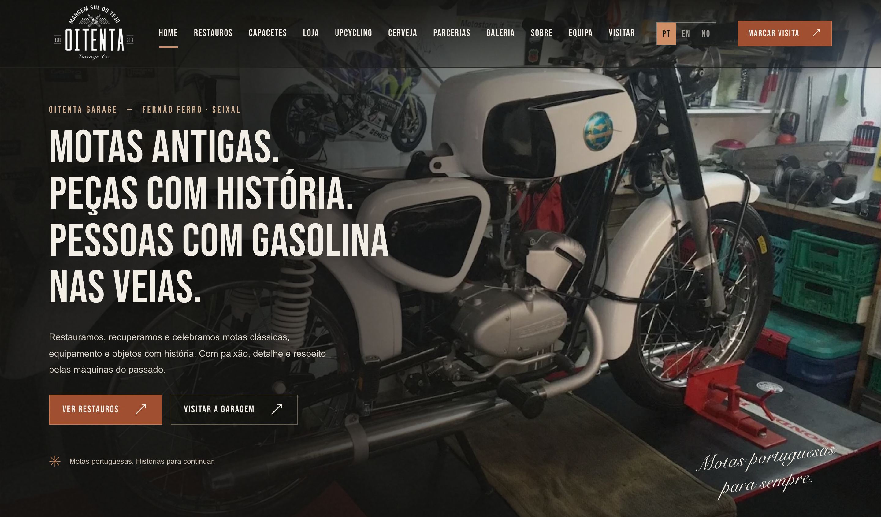 Página inicial do website Oitenta Garage num computador